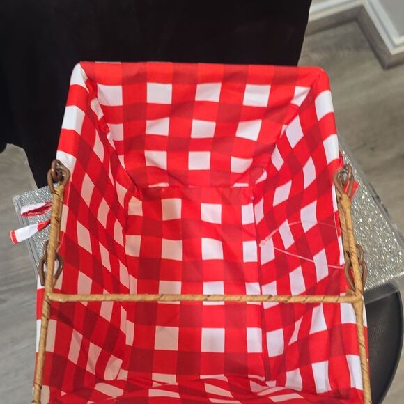 At Home Red & White Checkered Decorative Basket w/Handle - Picture 9 of 9